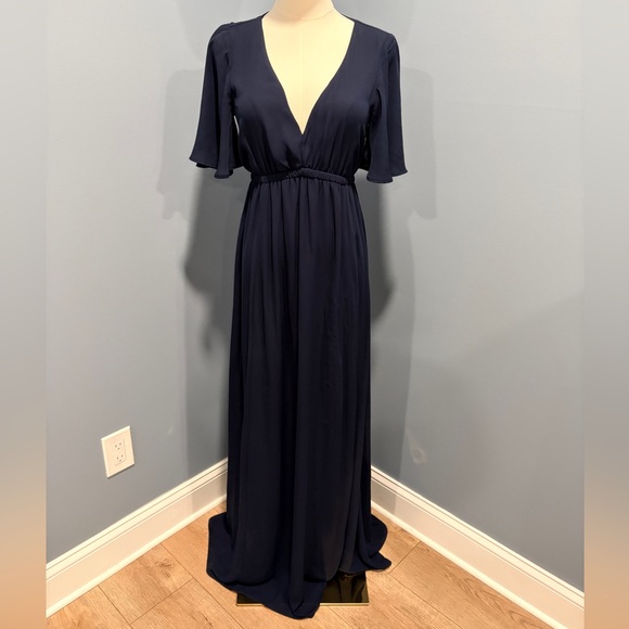 Show Me Your MuMu Dresses & Skirts - Show Me Your Mumu Navy Flutter Sleeve Maxi Dress Smocked Waist Flowy Formal XS